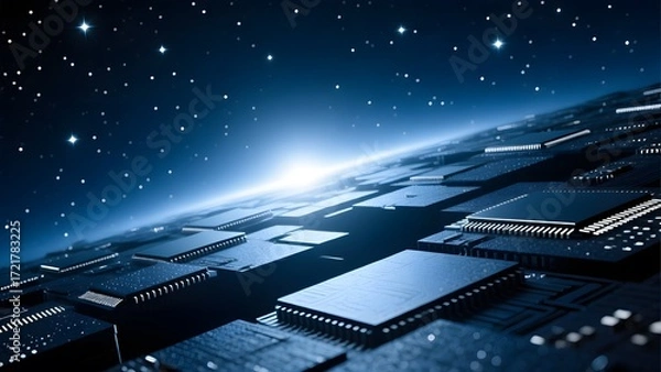 Obraz Microchips with futuristic background