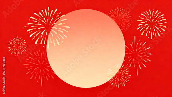 Fototapeta Fireworks and Circular Patterns on Red Background