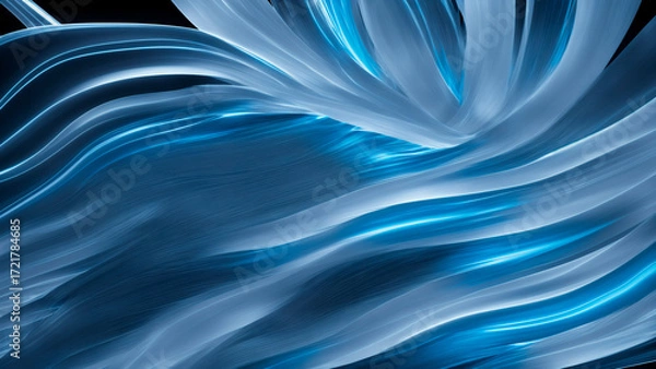 Fototapeta Wavy blue glass lines flowing abstractly