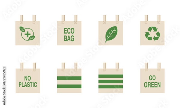 Fototapeta Vector illustration of Earth day eco friendly reusable tote bag concept minimal doodle element set. Save the earth, eco friendly. For web, banner, campaign, social media