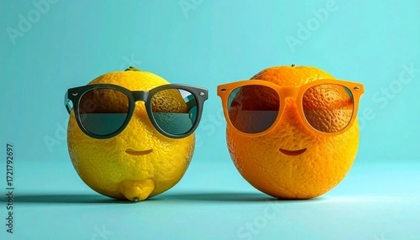 Fototapeta lemon,orange,fruit,funny,creative,concept,sunglasses,smile,face,expression,citrus,summer,playful,quirky,unique,design,artistic,stylish,decorative,bright,colorful,cheerful,happy,character,imaginative,i