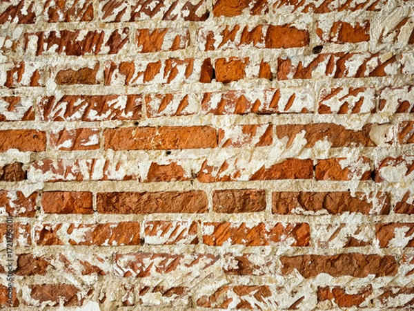 Fototapeta Rustic brick wall showcasing texture and character in an aged setting with plenty of space for creative design