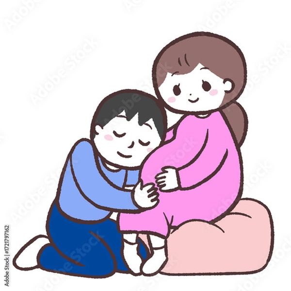 Obraz 胎動を感じる夫婦のイラスト