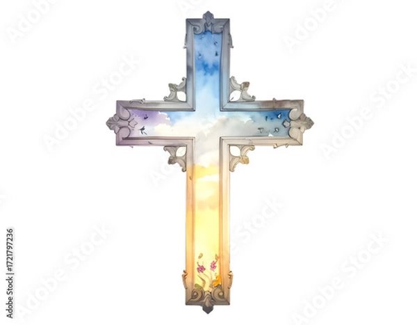 Obraz A cross with a sky and clouds in the background