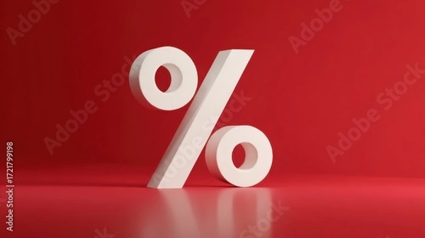 Fototapeta The percentage symbol presented creatively on a vibrant red background