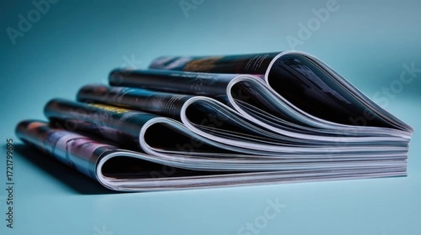 Fototapeta The stack of glossy magazines showcasing vibrant designs and engaging content.