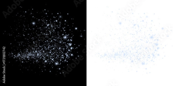 Fototapeta Sparkling starry overlay with luminous particles on black and white backgrounds, creating a magical atmosphere for design projects and creative compositions