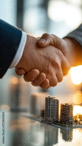 Fototapeta Business Partnership Agreement with Handshake in Modern Office Setting