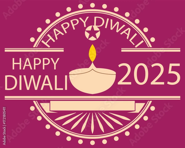 Fototapeta Happy Diwali 2025 festive greeting card design. Colorful Happy Diwali 2025 greeting card with traditional oil lamp, flowers, owl, and festive decorative elements on dark background. EPS 10/ AI