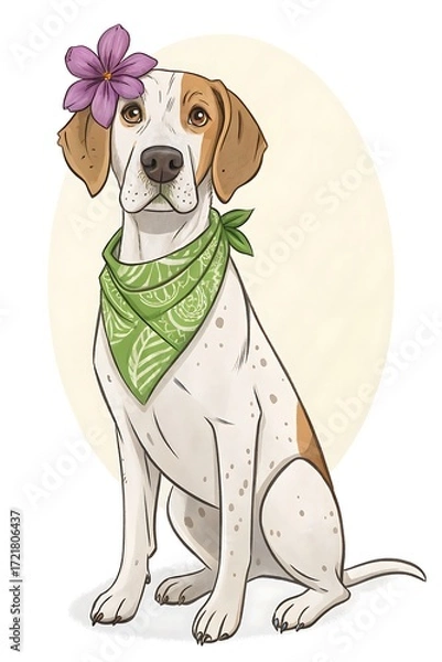 Fototapeta Elegant English Pointer Dog with Flower and Bandana