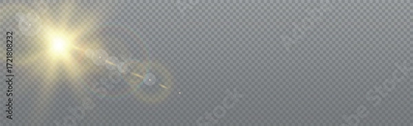 Fototapeta Bright sun with glare on a transparent background - Vector illustration