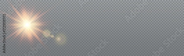 Fototapeta Bright sun with glare on a transparent background - Vector illustration