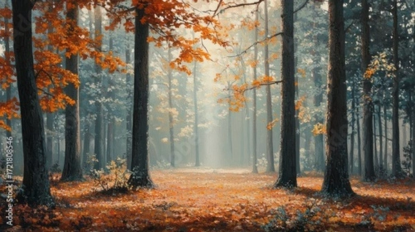 Fototapeta Autumnal Serenity: A Misty Forest Path