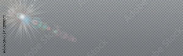 Fototapeta Bright sun with glare on a transparent background - Vector illustration