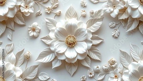 Obraz Elegant floral 3D pattern on light background
