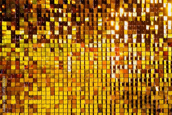 Fototapeta Gold texture glitter or grunge gold mosaic texture background. Golden sequins texture festive background.