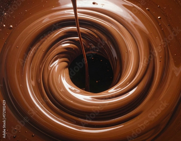 Fototapeta Swirling chocolate vortex liquid swirl cocoa stream glossy texture rich brown abstract spiral dessert concept sweet indulgence with allure