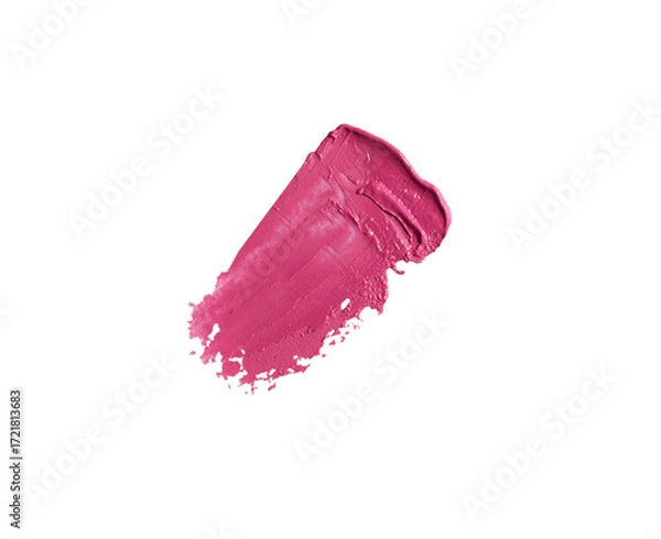 Fototapeta A sample of pink smudged lipstick isolated on a white background. Creamy makeup texture.
