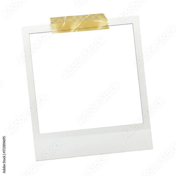Fototapeta Blank polaroid photo frame with tape isolated on transparent background