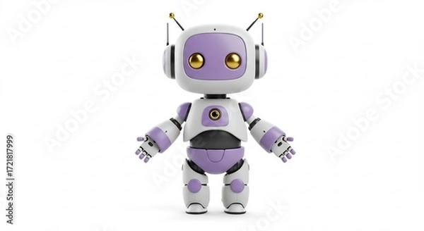 Fototapeta 愛らしい小型ロボット 明るく優しいパステルカラー 歓迎のポーズ