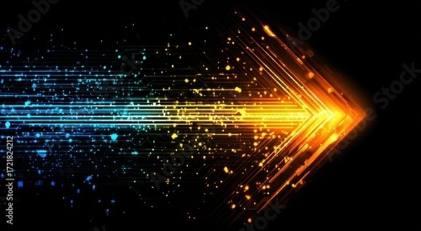 Obraz A dynamic, futuristic arrow design with vibrant blue and orange highlights, showcasing a sophisticated digital art style.