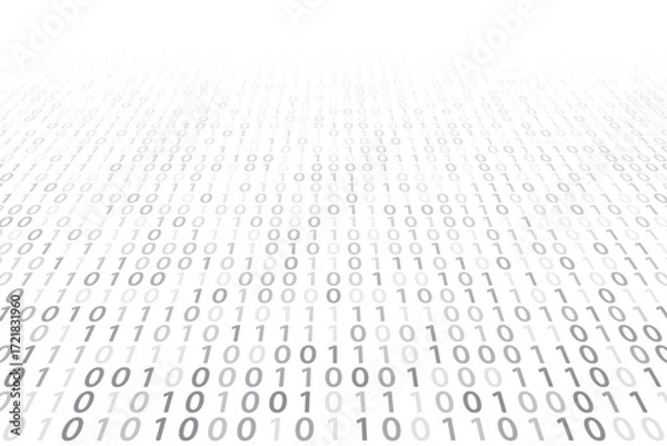 Fototapeta Abstract perspective binary code on a White background. Computer digital data design template. Matrix technology vector illustration