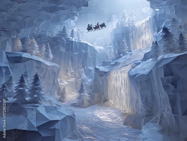 Fototapeta surreal origami waterfall: a cinematic hyperrealistic poster for sporty interiors - crisp textures and enchanting layers to transform your space!