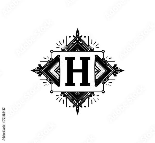 Obraz Capitalized letter h decorated with tribal style design