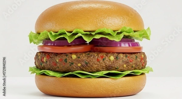 Fototapeta Leckerer vegetarischer Burger saftig gebraten ansprechendes Studiolicht. AI Generated