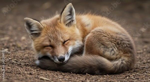 Fototapeta Suessig schlafender Fuchs weiches Licht warmer Ton. AI Generated
