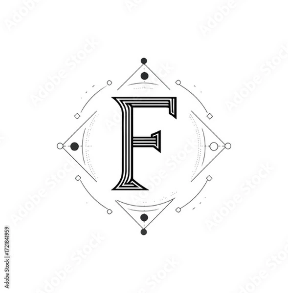 Obraz Capital letter f design with ornate border