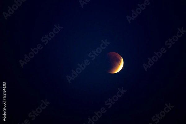 Obraz Blood moon over silhouetted trees. Rare celestial event crimson moon casting an ominous glow on the night sky a powerful omen.