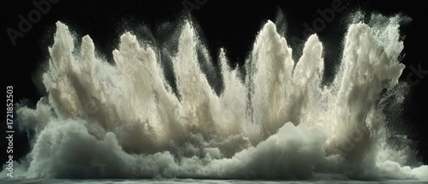 Fototapeta Abstract explosion eruption dynamic white foam grey burst impact wave spray