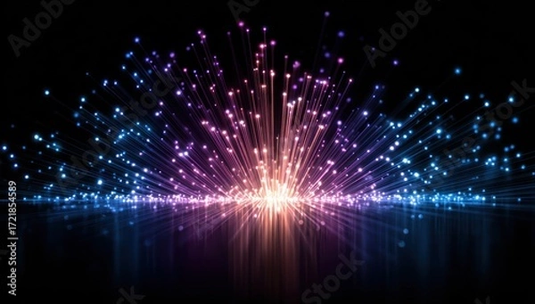 Obraz A vibrant, radiant display of multicolored light bursts radiating outward, creating a dynamic and spectacular effect against a dark backdrop.