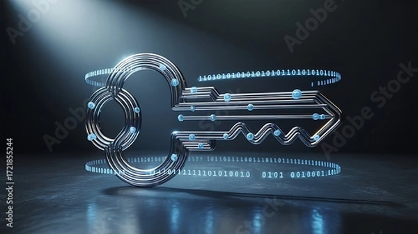 Fototapeta Digital key with binary code and blue accents technology