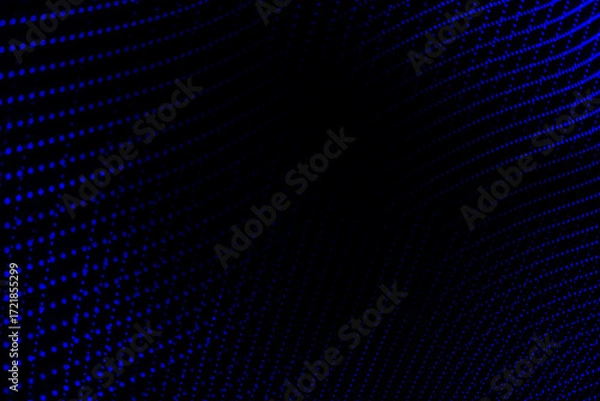 Fototapeta Abstract blue dots pattern on black background, digital wave texture with futuristic design