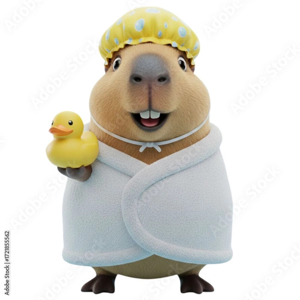 Obraz Capybara is bathing, cold, wiping itself.