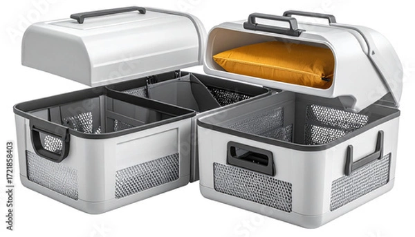 Obraz Gray storage box open, showing internal compartments