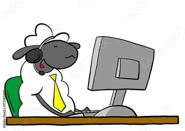 Fototapeta Office sheep talking on headset