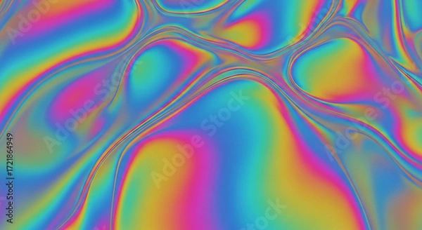 Fototapeta Iridescent holographic foil texture with wavy patterns and vibrant color gradients abstract background