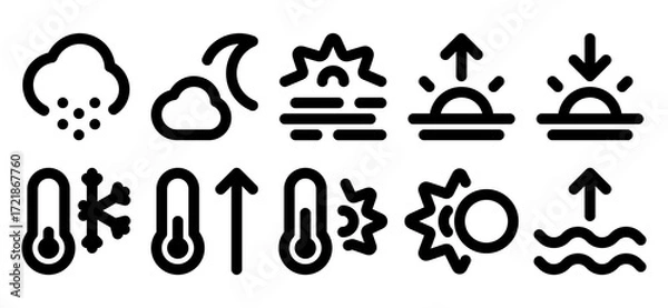 Fototapeta Collection of weather icons, vector with white background icon set