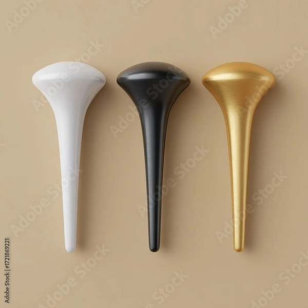 Fototapeta Three decorative metallic objects in white black and gold