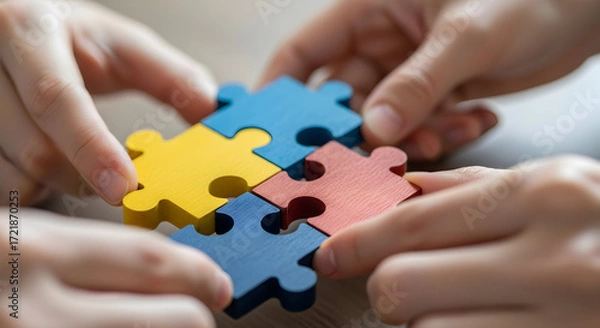 Fototapeta Teamwork Collaboration Puzzle Pieces Unity Partnership Success Connection Togetherness Cooperation Solution Problem Solving Strategy