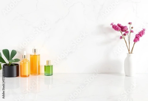 Fototapeta Clean, polished white marble surface, ideal for product display,  veined,  surface