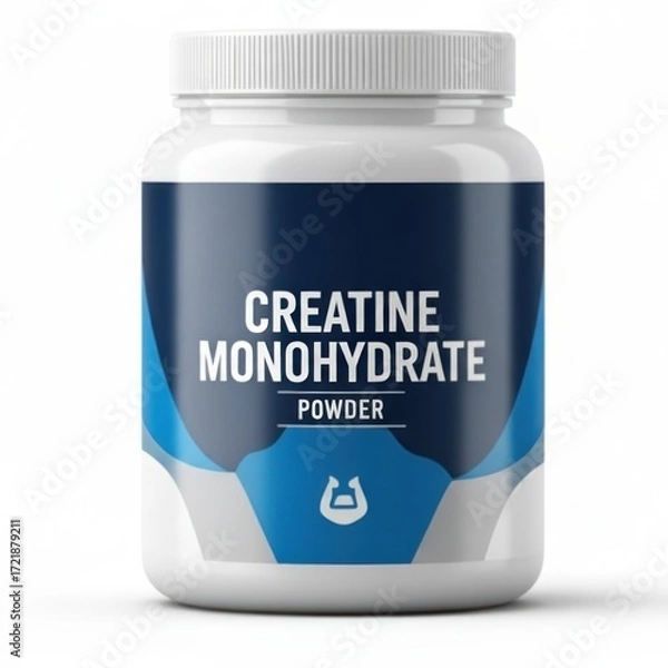 Fototapeta Creatine Monohydrate Powder in white container on isolated white background  