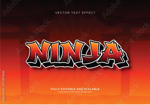 Obraz Ninja Sunset Editable Vector Text Effect – Japanese Warrior Typography