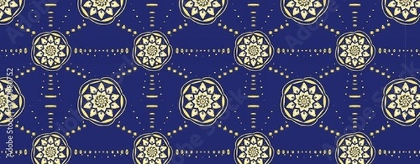 Obraz Blue and Golden Mandala Seamless Pattern