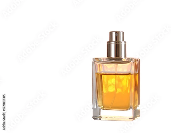 Obraz _Elegant Glass Perfume Bottle with Light Amber Liquid on Background for Beauty and Fra
