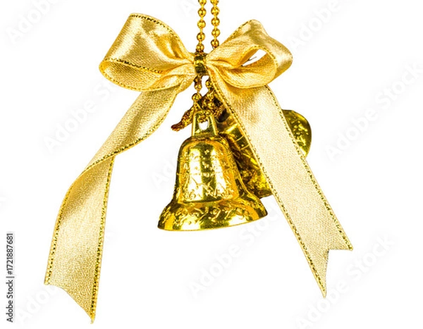Fototapeta Elegant golden bells with a satin ribbon bow