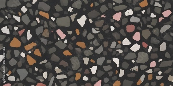 Fototapeta Colorful Terrazzo Stone Surface on Black Background – Decorative Flooring Texture
